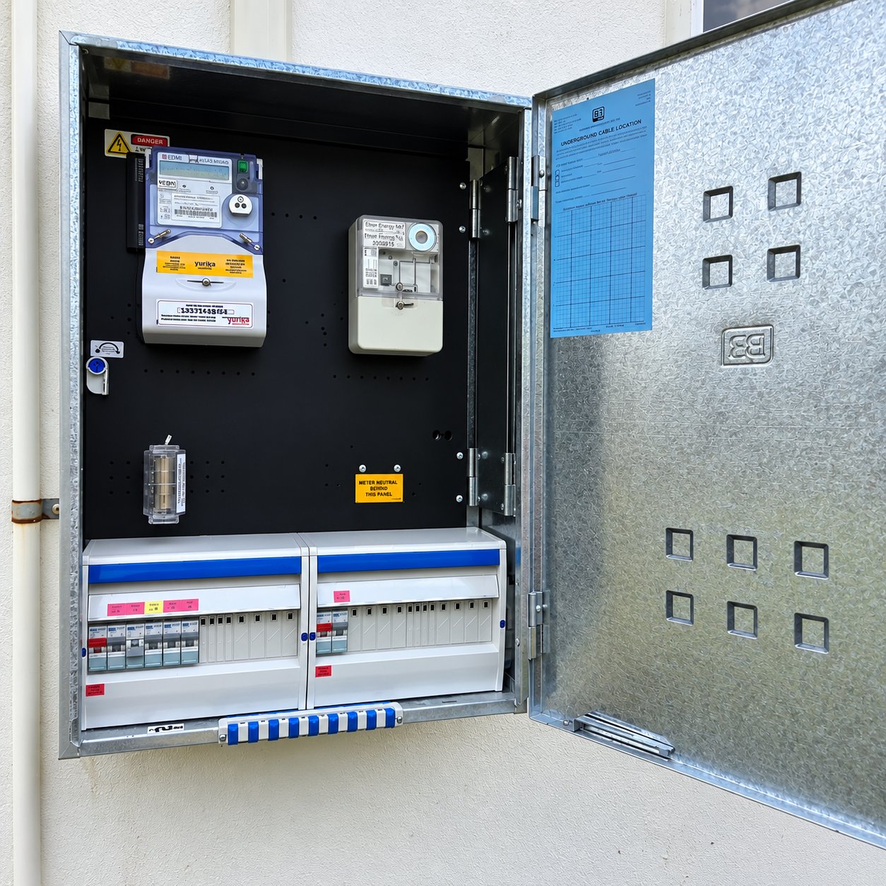 Completed electrical switchboard and meter panel